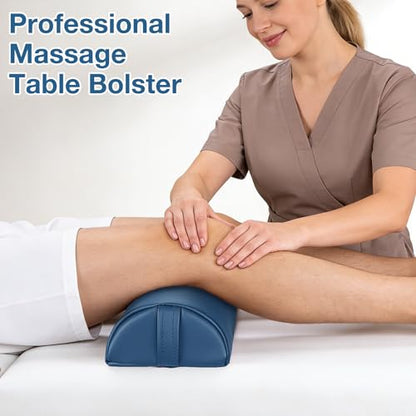 Semi-Round Massage Bolster, 21x6x3 in Half Moon Lower Back Support Pillow - color: Medium Blue - 21x6x3 in - Pu Leather