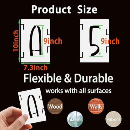 BAMIDELE 9 Inch Alphabet Letter Stencils, 42 Pcs Reusable Plastic Letters Numbers Symbol Interlocking Drawing Template Kit for Painting on Wood, Fabric, Rock, Chalkboard, Door Porch, Wall, Signage - size: 9 Inch