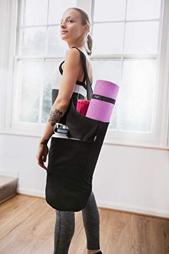 Yoga Mat Bag & Carrier with Pockets for Women | Holds yoga & pilates mats up to 72 in, Fits thick mats, Water bottle & zip pockets, 2 mat straps included, Gift-boxed - color: Black