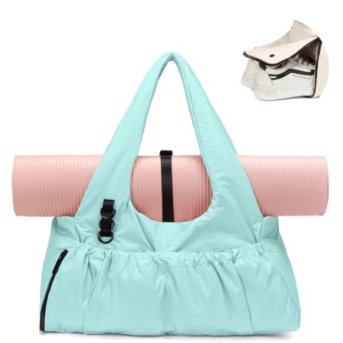 Yoga Mat Bag Yoga Bag for Women with Mat Holder Large Sport Gym Bag with Adjustable Yoga Mat Strap Shoes Compartment - color: Cyan