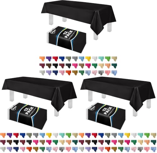 Grandipity 36 Pack Premium Disposable Plastic Tablecloth 54 Inch. x 108 Inch. Decorative Rectangle Table Cover - Black - color: Black, size: 54in. x 108in. Rectangle (Pack of 3)