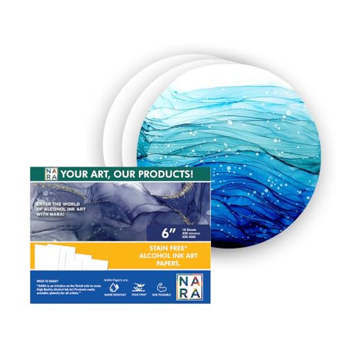 NARA Alcohol Ink Paper | White | 6" Diameter Circle | 430 microns/320 GSM | 25 Sheets | Heavy Paper | Paper for Alcohol Ink Art Painting | 100% Stain-Free