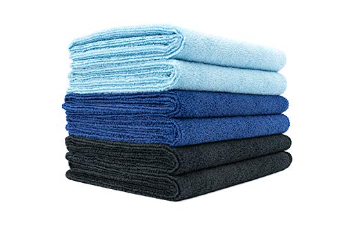 The Rag Company 극세사 스파 및 요가 타월 - 체육관, 스파, 운동, 호텔 및 리조트 사용을 위한 부드럽고 흡수력이 좋은 타월 - 빠른 건조 - 40.6 x 68.6cm(16 x 27인치) - 라이트 블루, 로열 블루, 블랙, 6팩 - color: 라이트 블루 + 로열 블루 + 블랙