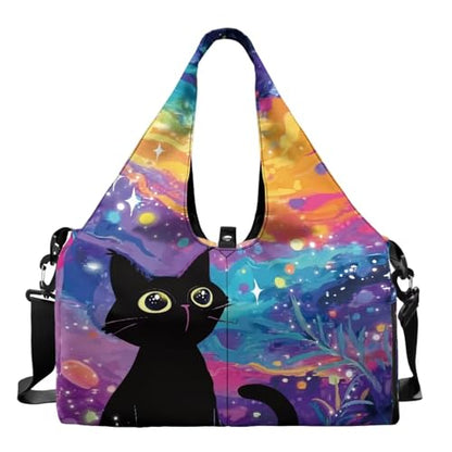 Gym Bag with Yoga Mat Holder Large Tote Bag With Multi Pockets for Women Men Dry Wet Separated Pocket Carryall Yoga Tote Bag for Pilates Travel Workout Office - color: Cosmic Starry Sky