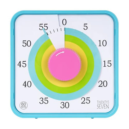 TWENTY5 SEVEN Countdown Timer 7.5 inch; 60 Minute 1 Hour Visual Timer – Classroom Teaching Tool Office Meeting, Mechanical Countdown Clock for Kids Exam Time Management Magnetic, Macaron Sky Blue - color: Macaron Sky Blue
