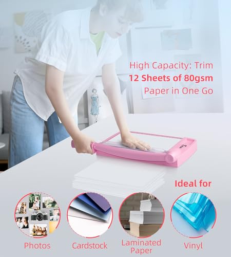 Firbon 12 Inch Guillotine Paper Cutter, Heavy Duty Paper Trimmer, Pink | 12-Sheet Capacity | Dual Scales | Paper, Cardstock & Photo Trimming | Scrapbooking Crafts | Office, Home & Studio Use - color: Pink