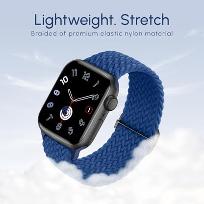 Braided Stretchy Nylon Band Compatible for Apple Watch Bands Women Men - color: Navy, size: 44mm/45mm/46mm/49mm