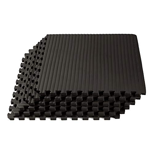 We Sell Mats 3/4 Inch Thick Martial Arts EVA Foam Exercise Mat, Tatami Pattern, Interlocking Floor Tiles for Home Gym, MMA, Anti-Fatigue Mats, 24 in x 24 in - color: Black, style: 16 Square Feet (4 Tiles)