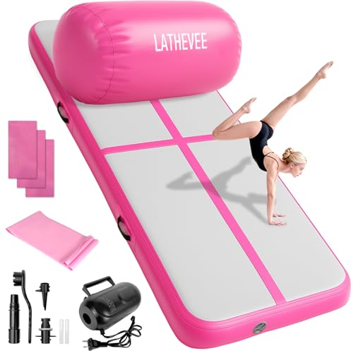Inflatable Gymnastics Mat 10ft/13ft/ Air Training Mats+Gymnastics Barrel,4/6 inThickness Tumble Track Mat Inflatable Floor Mats with Air Pump for Tumble Gym Training Cheerleading Yoga Home Outdoor - color: Pink, size: 10ft*3.3ft*4in(3*1*0.1M)