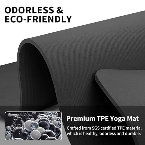 Hatha Yoga Extra Long TPE Yoga Mat 79" x 40" x 1/2" Thick Non-slip Exercise Mat for Home Gym Use, Yoga, Pilates, Fitness & Workouts - color: Black
