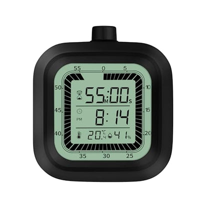 Visual Timer, 60 Minutes Countdown & Countup Timer, Digital Alarm Clock with Temperature and Humidity Monitor, 4 in 1 Multifunctional Desk Clock for Kids Study, Kitchen, Office and Home,Black - color: Black