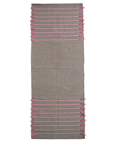 Indian Handmade 100% Organic Cotton Yoga Mat, Hand Woven Rug, Yoga Mat For Everyday Fitness at Home Comfortable Foldable Long Mat - color: Gray & Red