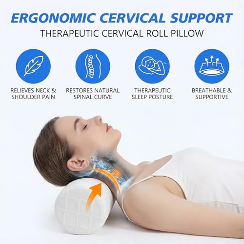 3.9" Small Neck Roll Memory Foam Pillow Cylinder,Detachable Cover - color: White, size: Medium - 3.9" H