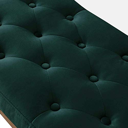 24KF Velvet Upholstered Buttons Tufted Entryway Bench with Solid Wood Leg,Bed Bench Ottoman with Padded Seat,5034-Jade - color: Jade Velvet, size: Tufted Bench with Solid Wooden Base