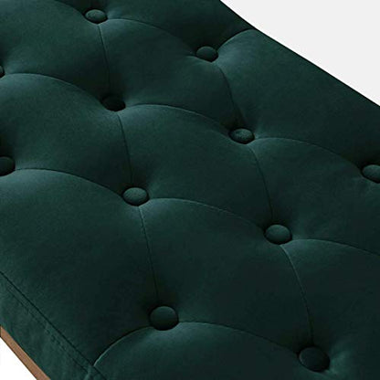 24KF Velvet Upholstered Buttons Tufted Entryway Bench with Solid Wood Leg,Bed Bench Ottoman with Padded Seat,5034-Jade - color: Jade Velvet, size: Tufted Bench with Solid Wooden Base