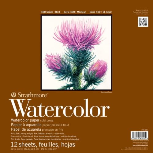 Strathmore Watercolor Paper Pad 12"X12"-12 Sheets -298112 (Pack of 12) - size: 12 x 12 inches (Pack of 12), style: Tape Binding