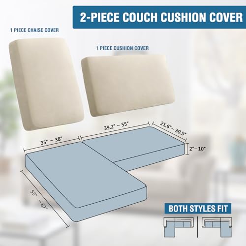 H.VERSAILTEX Fleece 2 Piece Sectional Couch Covers L Shape Stretch Couch Cushion Covers Thick and Soft Sofa Covers for Sectional Sofa Set Washable (2 Seater + 1 Chaise, Ivory) - color: Ivory, size: 2 Seater + Chaise