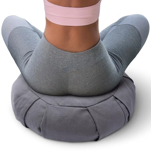 Cheer Collection Meditation Cushion - Ergonomic Floor Pillow for Meditation, Yoga Pillow with Buckwheat Filling, Yoga Cushion for Sitting on Floor, Meditation Seat, Comfort & Posture Support - color: Small Gray Buckwheat