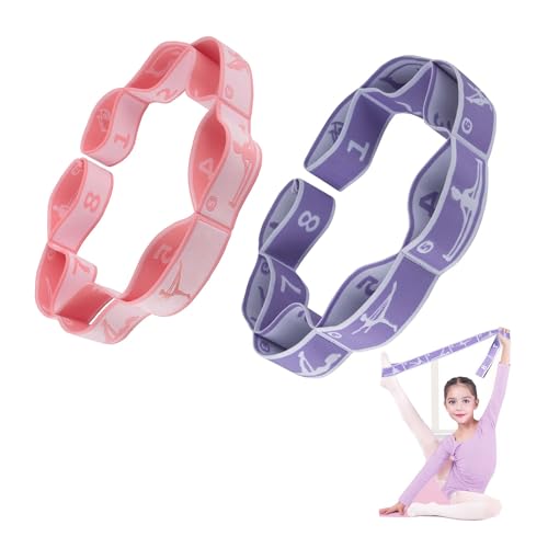 2pcs Stretch Strap for Kids,Elastic Yoga Stretching Strap with Loops, Multi-Loop Adjustable Exercise Stretching Bands，Stretching Resistance Ballet Bands for Dance, Latin, Gymnastics Exercis -8Loops