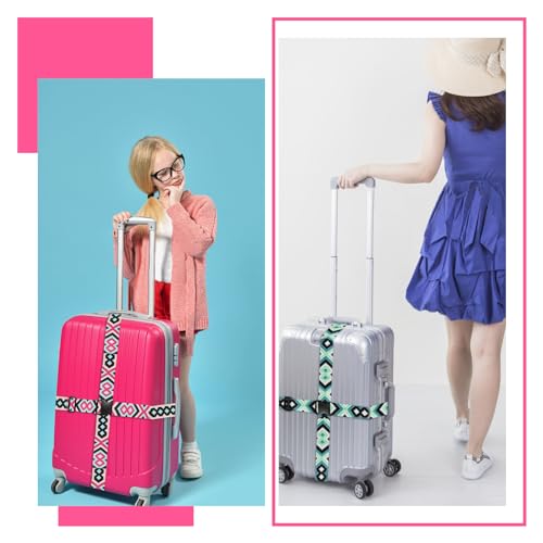 6 Pieces Luggage Straps Patterned Luggage Strap Suitcase Straps Luggage Belt Adjustable Travel Luggage Belt Strap with Quick Release Buckle, 2 inches Wide by 72 inches Long (Geometric Style) - style: Geometric Style