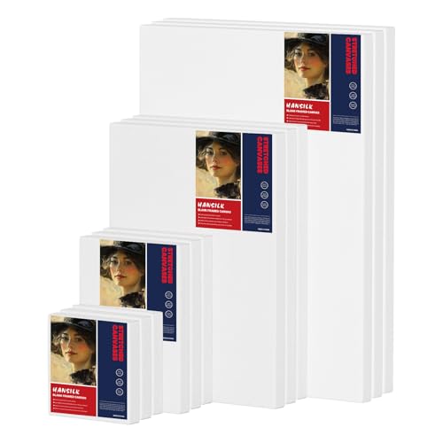 12 Pack Stretched Canvas for Painting - 100% Cotton Primed White Artist Canvases 4x4/5x7/9x12/12x16 Inch, Blank Canvas Panels for Acrylic, Oil, Watercolor Paint - Professional Art Supplies - size: 4*4/5*7/9*12/12*16