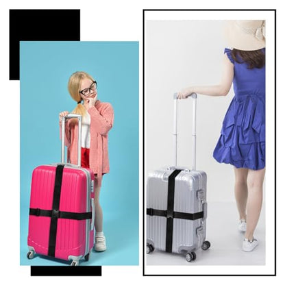 6 Pieces Luggage Straps Patterned Luggage Strap Suitcase Straps Luggage Belt Adjustable Travel Luggage Belt Strap with Quick Release Buckle, 2 inches Wide by 72 inches Long (Pure Black Style) - style: Pure Black Style