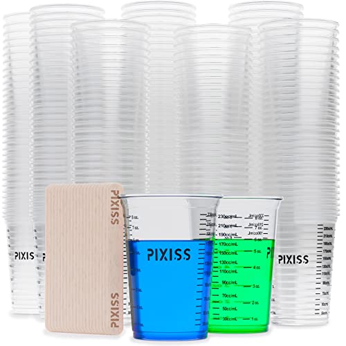 Disposable Epoxy Resin Mixing Cups (100-Pack) Clear Plastic 10-Ounce for Measuring Paint Epoxy Resin Art Supplies - Graduated Measurements in ML and OZ - size: 100x 10-ounce