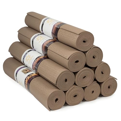 Voyage 요가 매트, 10팩, 182.9 x 61cm(72 x 24인치) 전문 스튜디오 및 체육관 벌크 요가 매트, 5mm 두께, 내구성, 찢어짐 방지, 미끄럼 방지 피트니스 및 운동 매트 - color: 모카