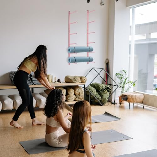 Yoga Mat Holder Wall Mount Yoga Mat Storage Holder Yoga Mat Organizer Skateboard Wall Mount for Foam Rollers Skateboard Ski Board - color: Pink