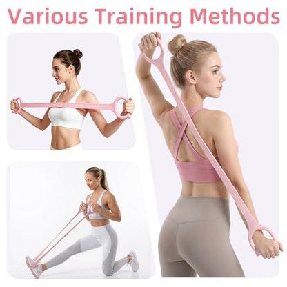 Figure 8 Resistance Band with Handles: 2 Pack Silicone Stretch Bands for Yoga, Pilates, Home Workout - 15LB 25LB Exercise Band Set for Arms, Back & Shoulder