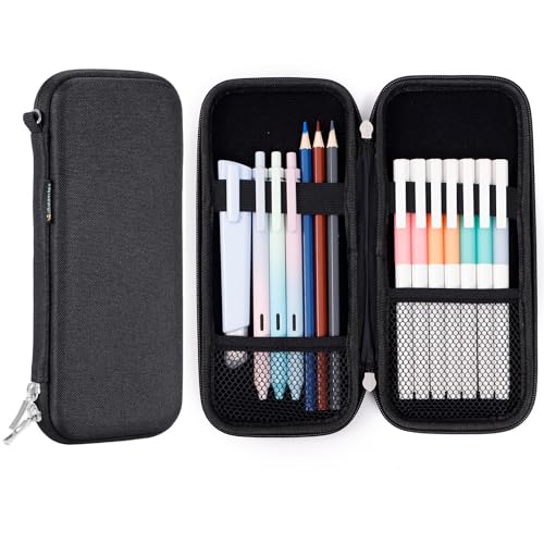 Upgraded Hard Pencil Case Box for Adults,Durable Pen Carrying Case with Zipper-Black - color: Black