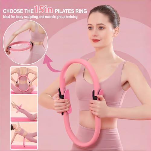 Nuplot Pilates Equipment, Pilates Kit for Home Workouts, Pilates Essentials Kit for Women, Home Pilates Kit with Pilates Ring and Ball Set, Booty Bands, Figure 8 Resistance Band, Yoga Band - color: Pink