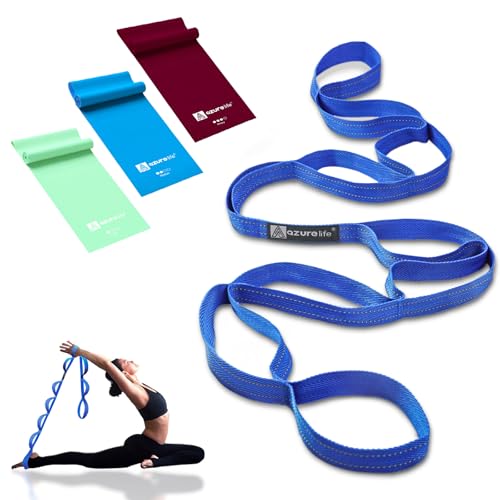 A AZURELIFE Flat Resistance Band Set (3 Pieces Total) Exercise Bands and Premium Durable Stretch Strap with Loops