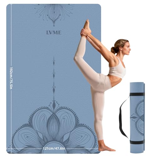 Large Yoga Mat (75.5"x47.6"x0.4"）Extra Wide & Thick 10mm | Non-Slip Exercise Mat, High-Density TPE Mat for Yoga Pilates & Home Gym Workouts - color: Blue-gray