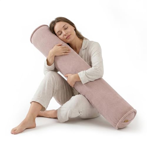 Corduroy Body Pillow,Large Round Bolster Roll Pillow for Side Sleepers, Tube-Style Hugging Body Pillow for Bed & Sofa, Removable Washable Cover,39 x 7.87 Inches,Pink - color: Pink, size: 39"x7.87"