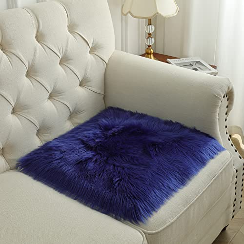 Softlife Blue Faux Fur Sheepskin Chair Cover Seat Cushion Pad Super Soft Area Rugs for Living Bedroom Sofa Dorm (1.6ft x 1.6ft, Royal Blue) - color: Royal Blue