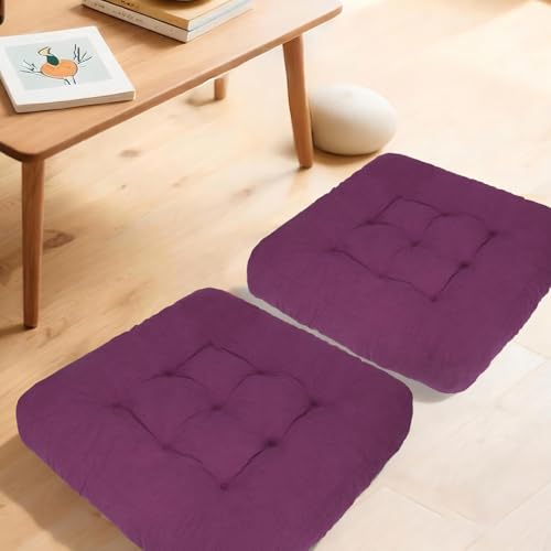 Meditation Floor Pillow Set of 2, Square Large Pillows Seating for Adults, Tufted Corduroy Cushion for Tatami Living Room, 22x22 Inch FP-Purple - color: Purple, size: Square