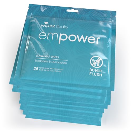 Wipex Studio Empower Yoga Mat Cleaner Wipes 25ct Zip Pack, Ultra Thick and Textured, Lemongrass Eucalyptus Scent, Natural Choice for Yoga, Pilates, or Any Movement Practice (12 Pack) - size: 25 Count (Pack of 12)