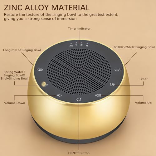 Portable Electronic Tibetan Singing Bowl Rechargeable 4 Healing Frequencies (256-510Hz) Timer, Sound & Meditation Bowl for Yoga, Mindfulness, Chakra Healing and Stress Relief Gifts for Women