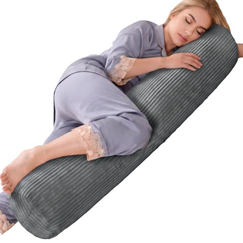1 MIDDLE ONE Body Pillow for Adults, Long Bolster Pillow for Bed, Decorative Round Roll Hug Pillow with Corduroy Cover (Dark Grey, 47x7.87 inch) - color: Dark Grey (Corduroy), size: 47 inch
