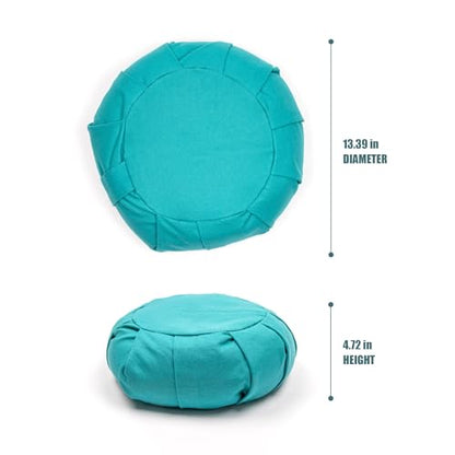 Myga Zafu Yoga Meditation Cushion with Washable Cover - Floor Cushion Pillow with Natural Buckwheat Filling - Soft Round Cotton Design for Meditating or Pranayama Exercises - color: Turquoise