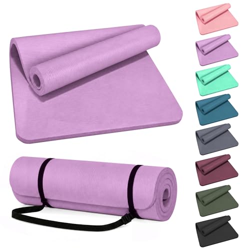 HULKFIT High Density Non Slip Yoga Mat, Extra Thick Exercise Mat with Carrying Strap, for Pilates, Fitness, Home Gym & Floor Workouts - Multiple Thickness & Multiple Color - color: Taro Purple, size: 71"L x 24"W x 1"Th