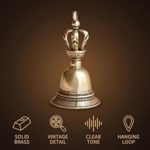 2Pcs Retro Copper Bell Wind Chimes,Demon Subduing Bell Creative Solid Brass Bell Handicraft Tibetan Bronze for Decoration Car Pendant Small Circle Hand Bells and Chimes (4.7cm*2.5cm