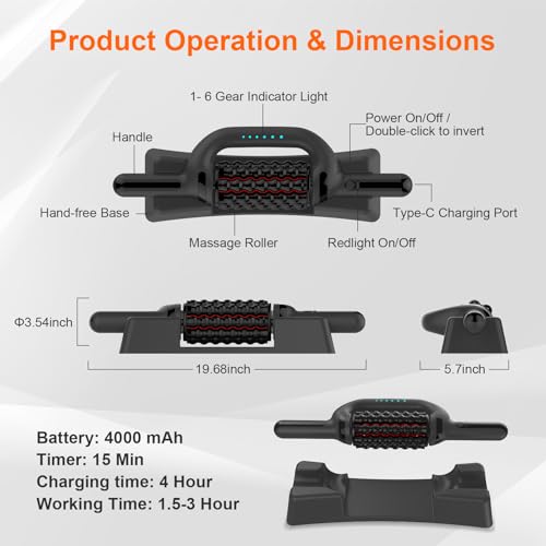 Electric Lymphatic Massager Roller with Red Light for Lymphedema & Lipedema | Handheld Rolling Massager for Lymphatic Drainage Muscle Recovery , 6-Speed Foot Massager Roller for whole body Pain Relief - color: Black