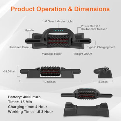 Electric Lymphatic Massager Roller with Red Light for Lymphedema & Lipedema | Handheld Rolling Massager for Lymphatic Drainage Muscle Recovery , 6-Speed Foot Massager Roller for whole body Pain Relief - color: Black
