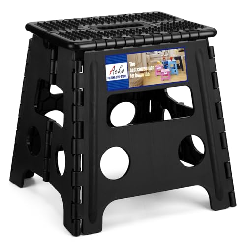 ACKO 13" Folding Step Stool, Non-Slip Surface for Adults & Kids, Dot Black | Collapsible Heavy Duty Foldable Stools, Portable Foot Stepping Stool Holds 300 lbs, Kitchen Bathroom Outdoor, Built-in Handle - color: Dot Black, size: 13 Inch