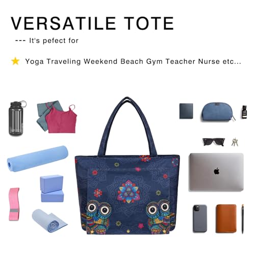 Yoga Mat Bag Yoga Bags and Carriers Fits All Your Stuff Yoga Tote Bag with Zipper Pocket Yoga Mat Carrier Pilates Bag Take in Out Mat Easily - color: Mandala Owl