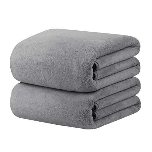 JML Bath Sheet Towels with Hanging Loop, Grey, 35"x70", 2 Pack | Microfiber - Super Soft, Absorbent, Oversized, Lint-Free for Hotel,Yoga, Sauna, SPA, Hair Wrap - color: Grey, size: 35 in x 70 in