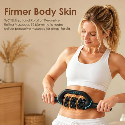 Electric Rolling Percussive Massager, Deep Tissue Muscle Roller & 6 Speeds | Rechargeable Electric Roller with Hands-Free Base for Lymphatic Massage, Back, Legs & Calves, Ideal for Muscle Recovery