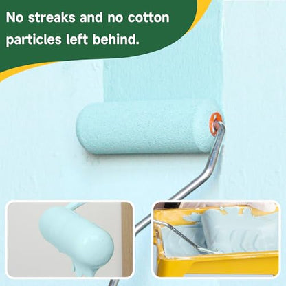 VOOMEY Mini Paint Roller Covers, 4 Inch High Density Foam Roller, 24 Pack | Small Paint Roller, Fits All Flat Surfaces, Including Walls, Cabinets, Furniture, Doors, Tables & DIY Painting Projects - style: 4 inch 24 pack（white）